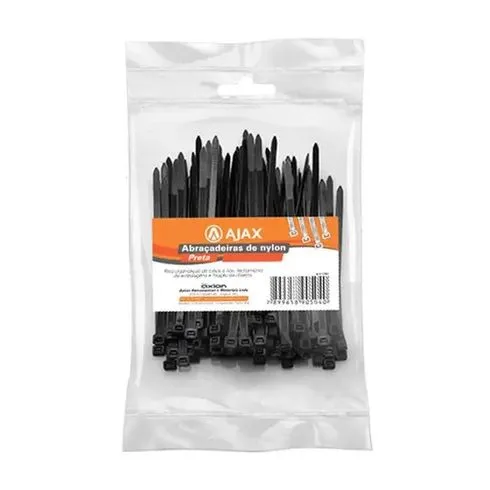 Abraçadeira de Nylon Preta 4,8X300 Pacote com 100 peças - Ajax
