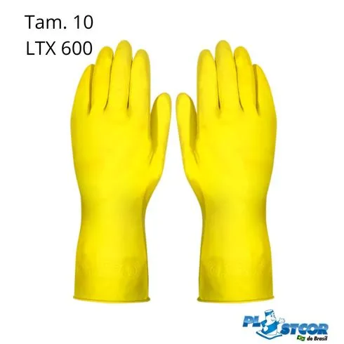 Luva Latex Amarela Acabamento Liso Latex 600 Tamanho 10 - Plastcor