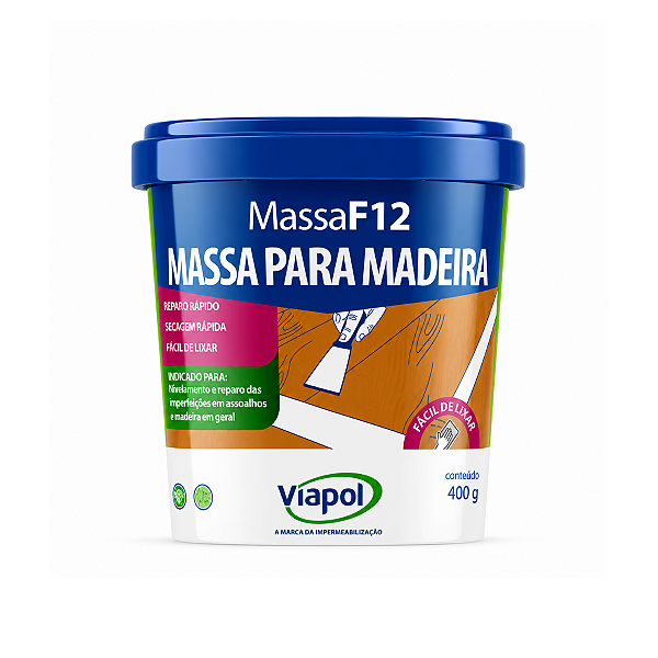 Massa F12 Calafetar Madeira Correção Reparo Viapol 400g Branca