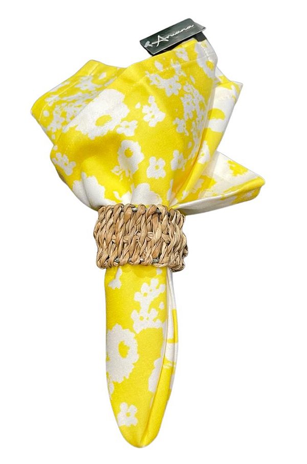 Guardanapo algodão amarelo c/ branco 40X40