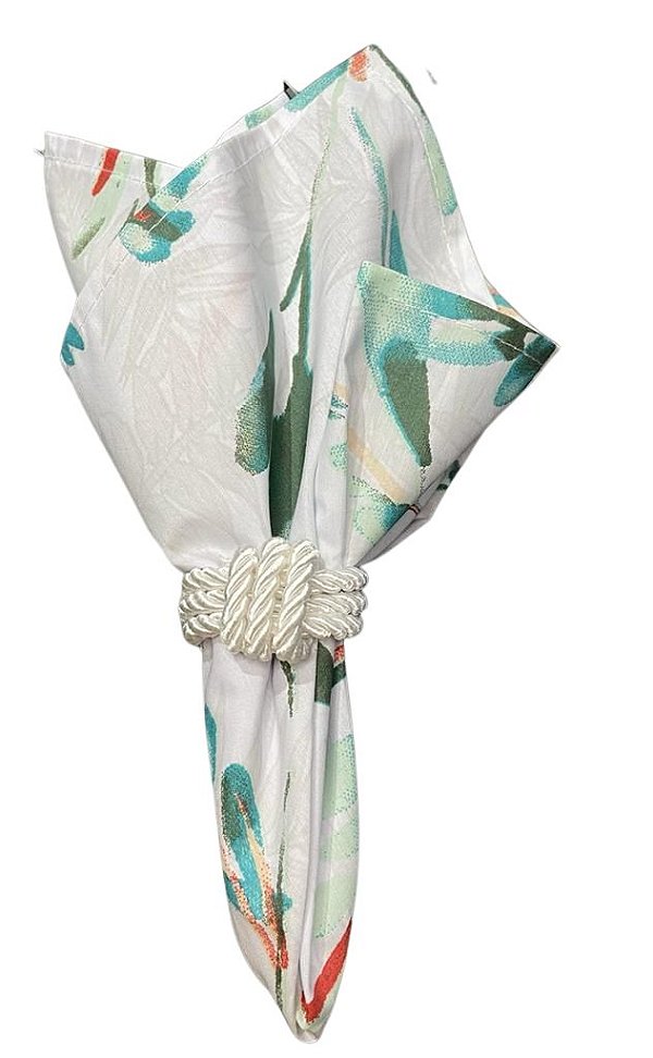 Guardanapo branco floral/verde 40X40