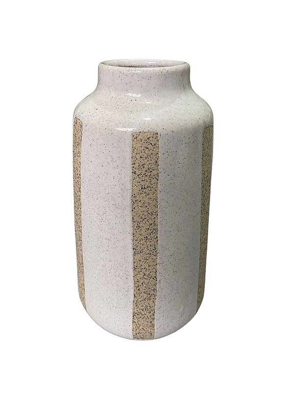 Vaso ceramica branco listras bege