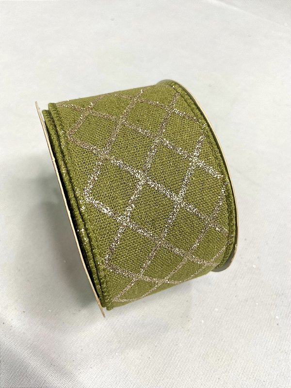 Fita natal aramada verde com dourada