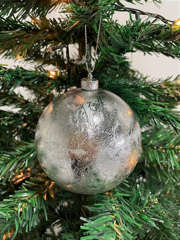 Bola decorada c/ glitter pvc c/ 03und (prata) 10cm