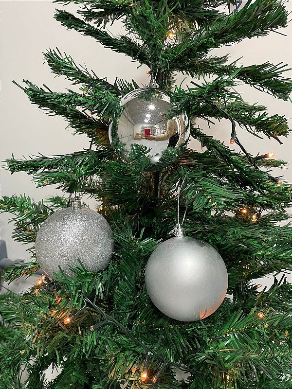 Bola natal em tubo c/ 6 und prata 8cm