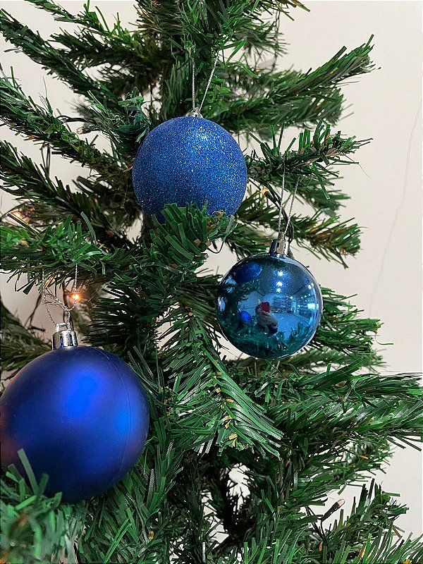 Bola natal em tubo mista c/ 12 und azul 6cm