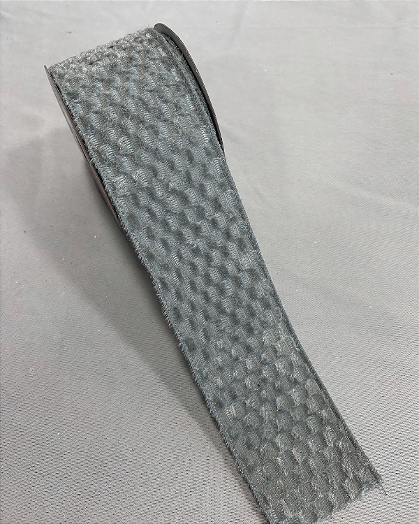 Fita aramada veludo prata 6,3cm x 9,14m