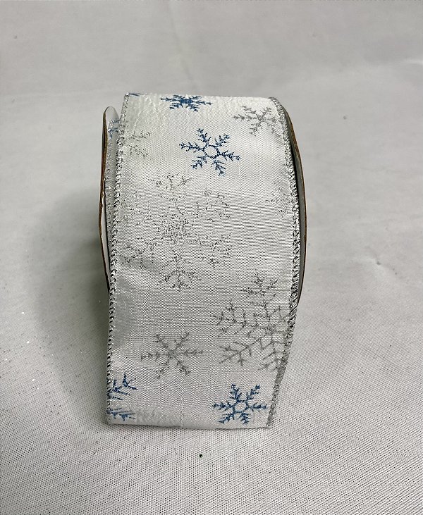 Fita natal branca flocos azul