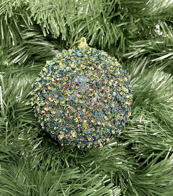Bola natal decorada 10cm 3 unidades verde
