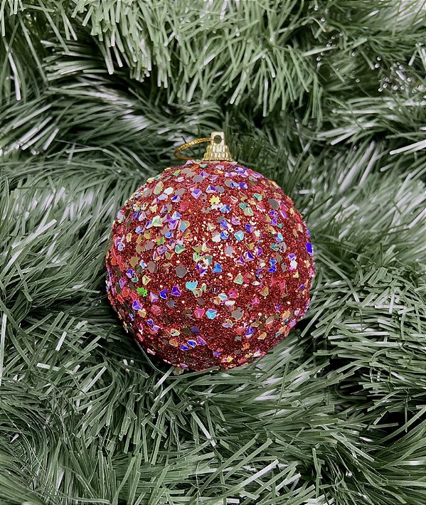 Bola natal decorada 8cm 3 unidades vermelho