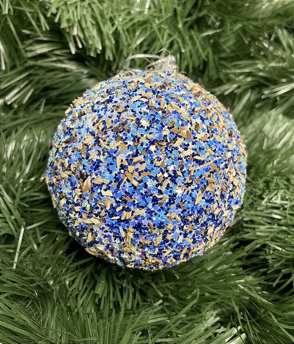 Bola natal decorada 10 cm 3 unidades azul