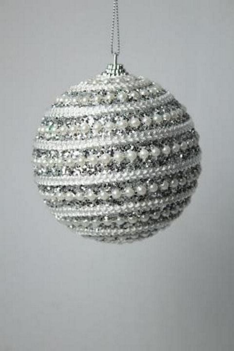 Bola decor prata/branca 10cm c/ 03