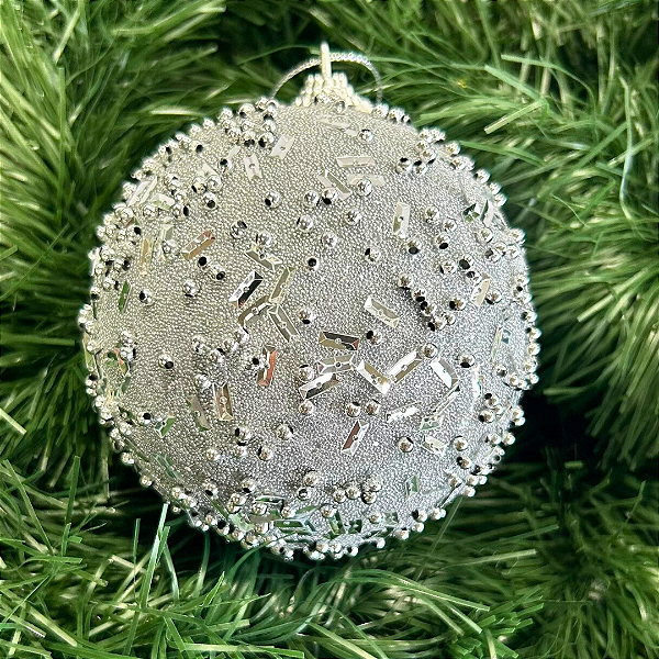 Bola natal decor prata 10 cm com 03 unidades
