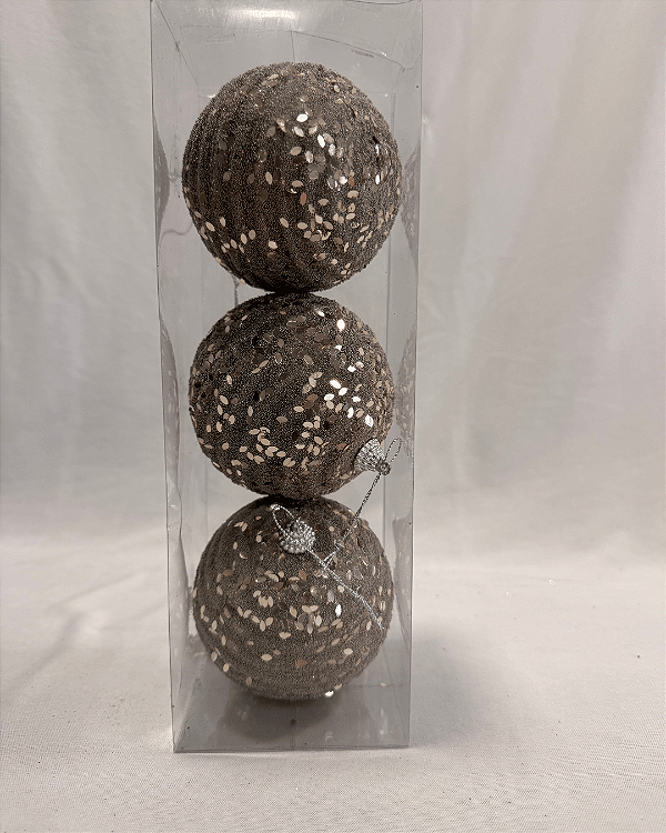 BOLA DECORARIVA CHAMPANHE 10 CM JOGO COM 3 UNIDADES