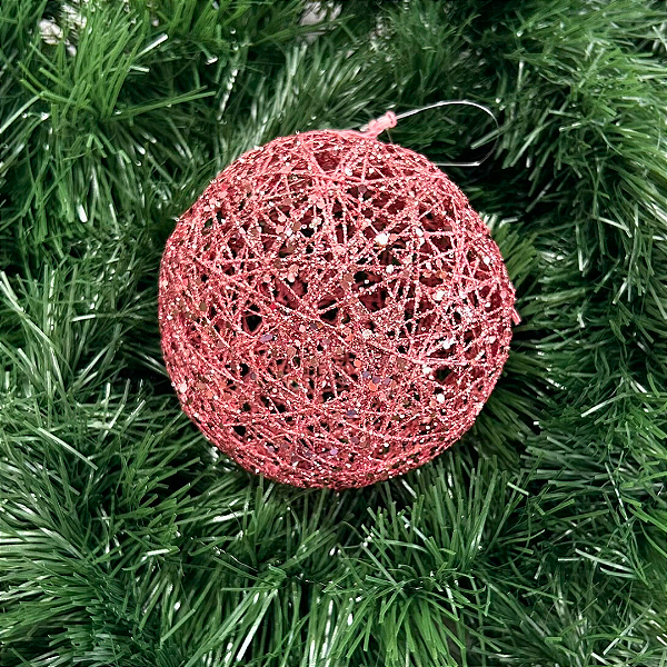 BOLA DECORADA NATAL ARAMADA ROSA 12CM