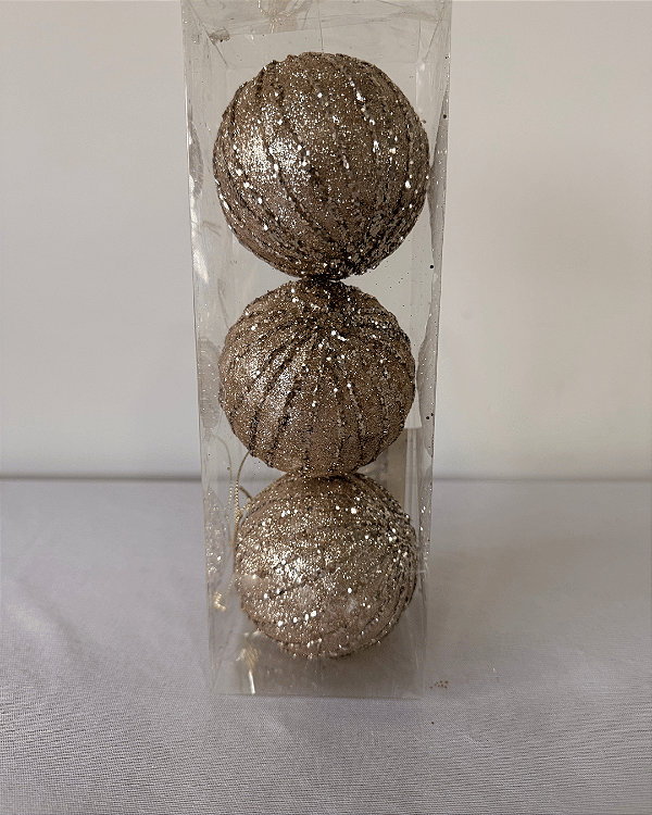 BOLA NATAL DECORADA C/3 UND CHAMPANHE 8CM