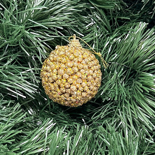 BOLA DECORADA NATAL GLITTER NO PVC DOURADO 6CM