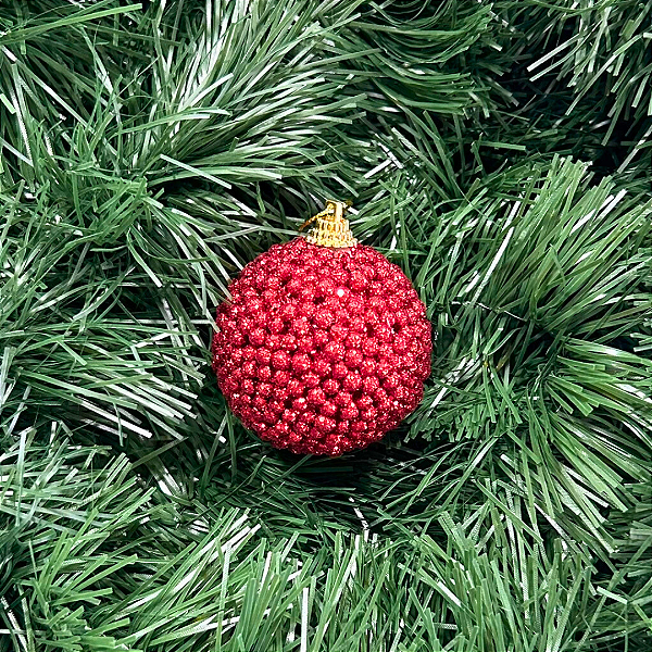 BOLA DECORADA NATAL GLITTER NO PVC VERMELHO 6CM