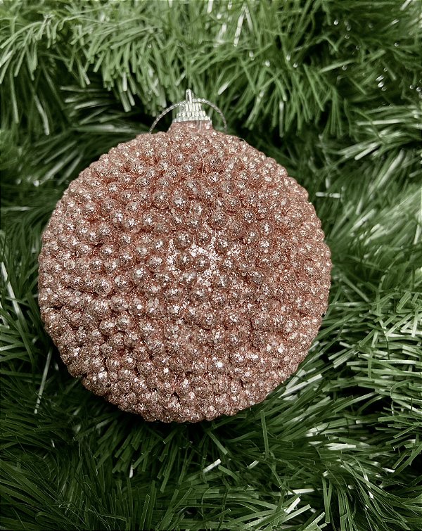 Bola natal decorada glitter PVC 10cm 2 unidades rose
