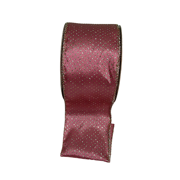 FITA NATAL ARAMADA CETIM C/ GLITTER C/COSTURA ROSA CHAMPANHE