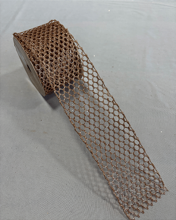 FITA ARAMADA TELA C/ GLITTER ROSE GOLD 6,3cm x 9,14m