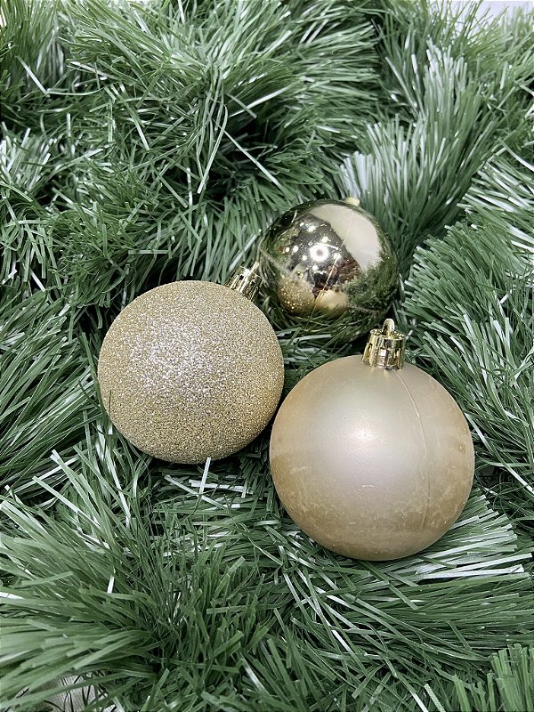 BOLA NATAL EM TUBO MISTA C/12 UND (CHAMPANHE) 6cm