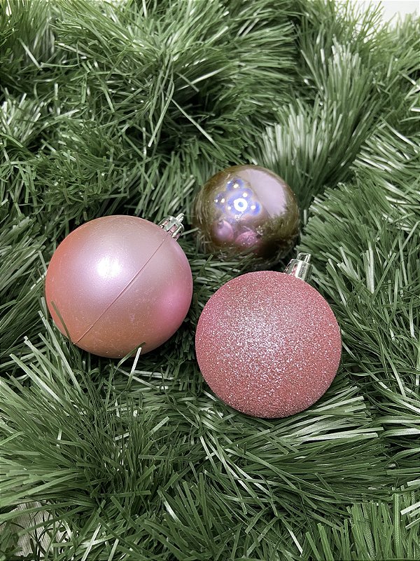 BOLA NATAL EM TUBO MISTA C/12 UND (ROSA CLARO) 6cm