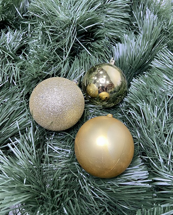 BOLA NATAL EM TUBO MISTA DOURADO COM 12 UNIDADES 6CM