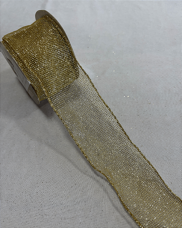 FITA ARAMADA TELA C/GLITTER (DOURADO) 6,3cm x 9,14m