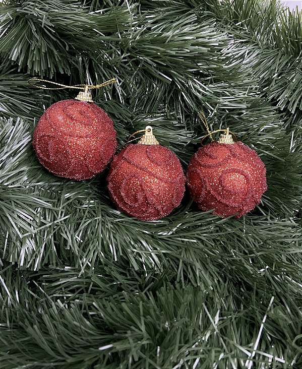 BOLA NATAL C/3 UND VERMELHO 6CM