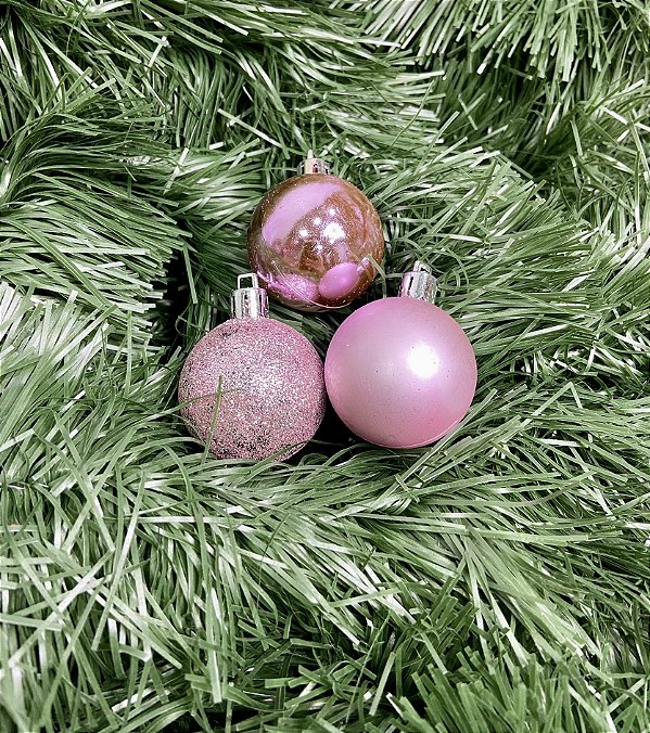 BOLA NATAL C/12 UND ROSA CLARO 4CM