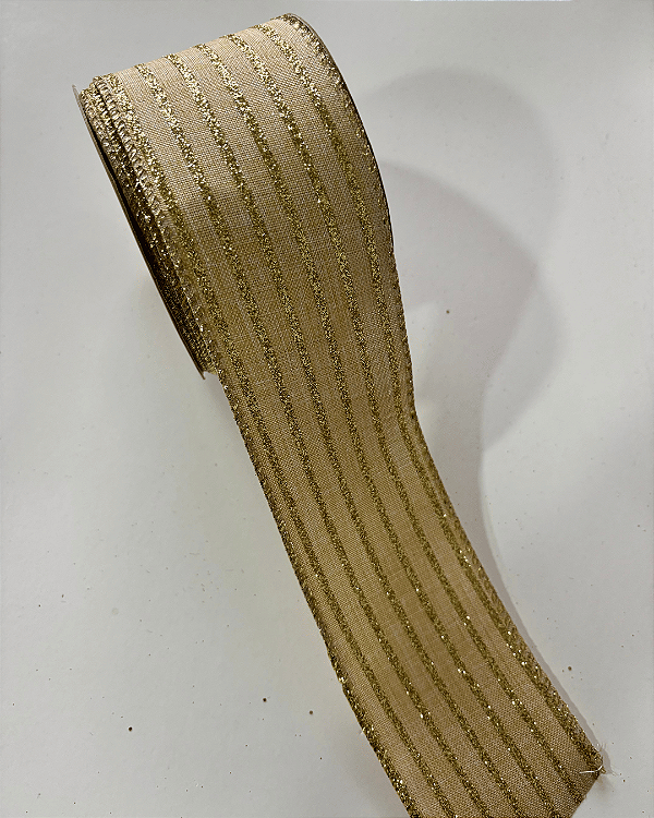 FITA ARAMADA LINHO BEGE/DOURADO 6,3CM X9,14M