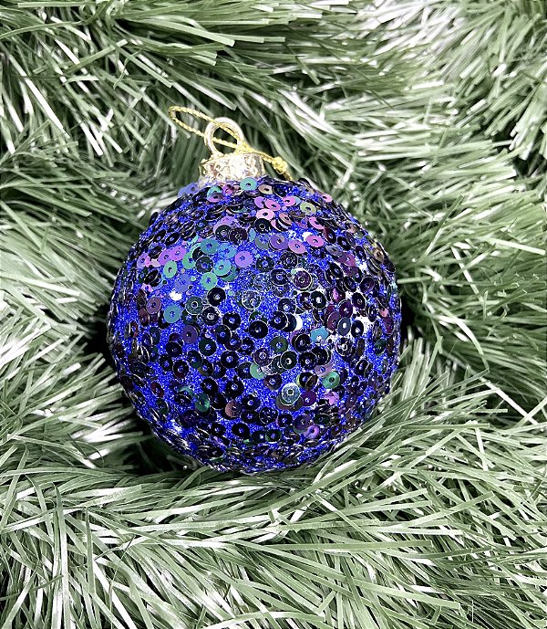 Bola Natal Azul  8 cm com 3 unidades