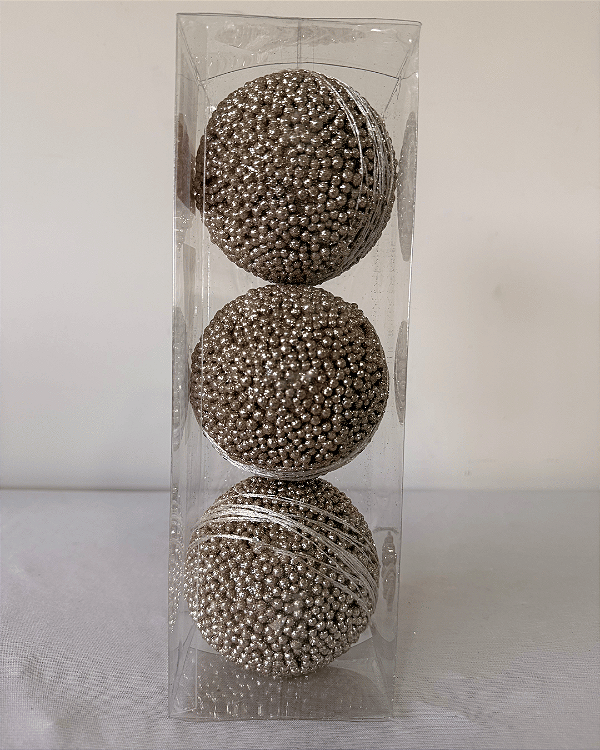BOLA DECORADA CHAMPANHE 10CM JOGO C/ 3 UND