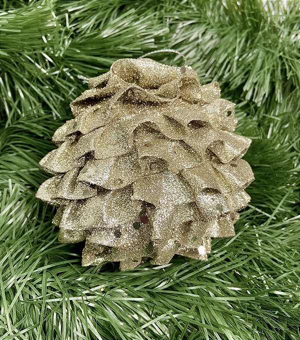 Bola Natal Champanhe 10cm 3 unidades
