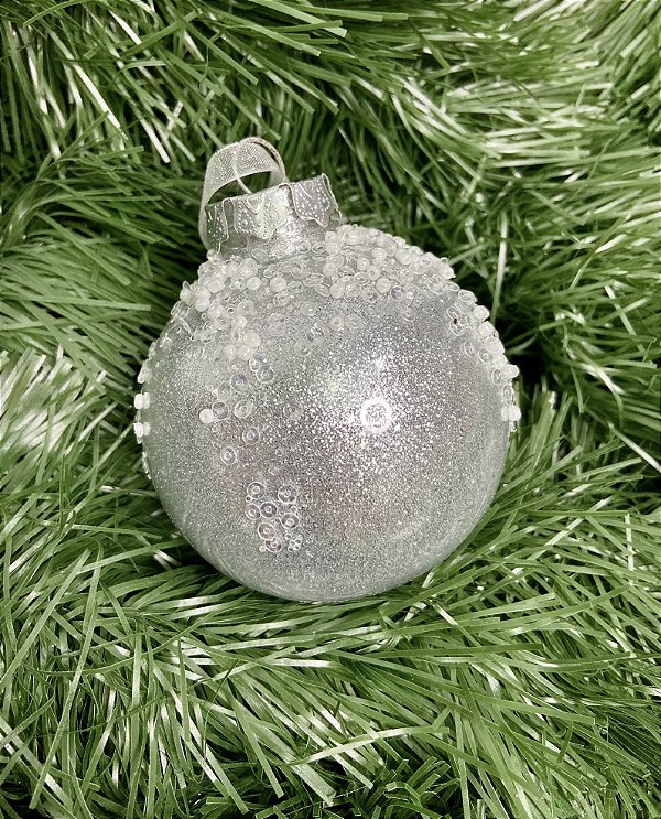 Bola Natal Prata 8 cm com 3 unidades