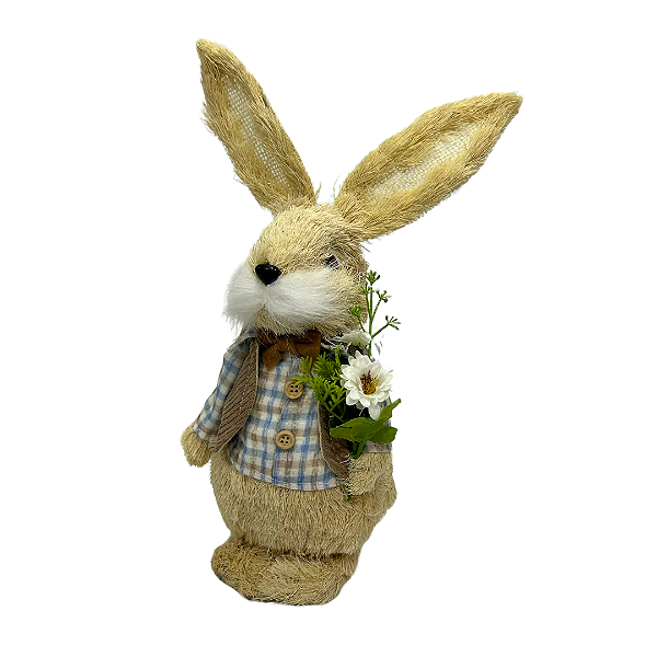 COELHO PASCOA MACHO SISAL EM PE AZUL BEGE