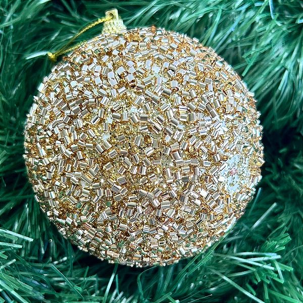 BOLA DECORADA NATAL GLITTER DOURADO