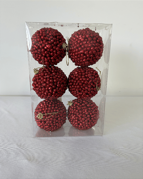 BOLA CRUNCH NATAL C/6 UND VERMELHO 8CM