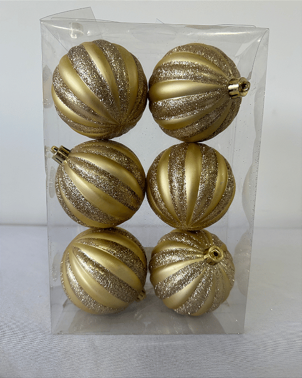 BOLA LISTRADA OURO 8cm JG C/6 PC