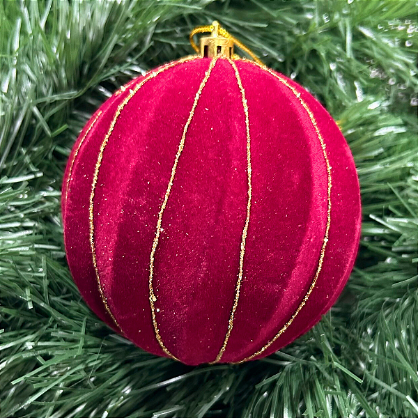 BOLAS NATAL VERMELHO COM OURO 10CM