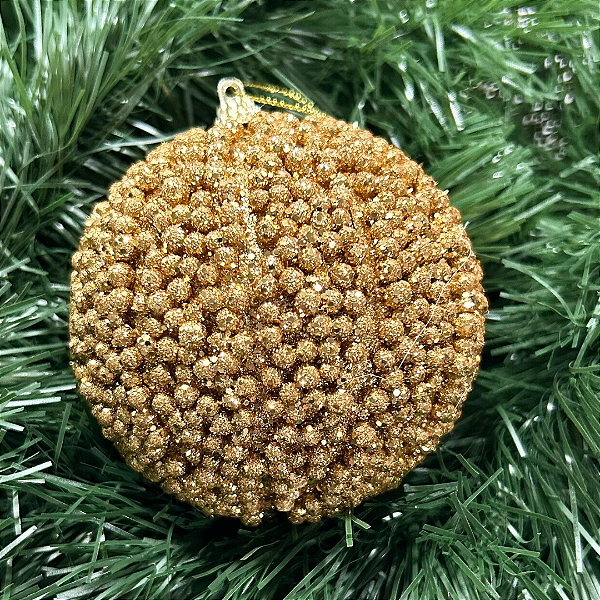 BOLA NATAL BRILHANTE OURO 10CM