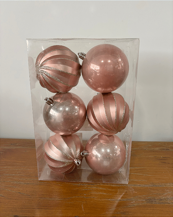 BOLA NATAL ROSA 8CM JOGO C/6 UND