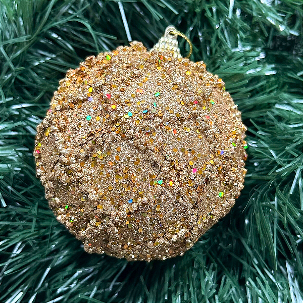 BOLA NATAL COM LOSANGOS OURO 10CM