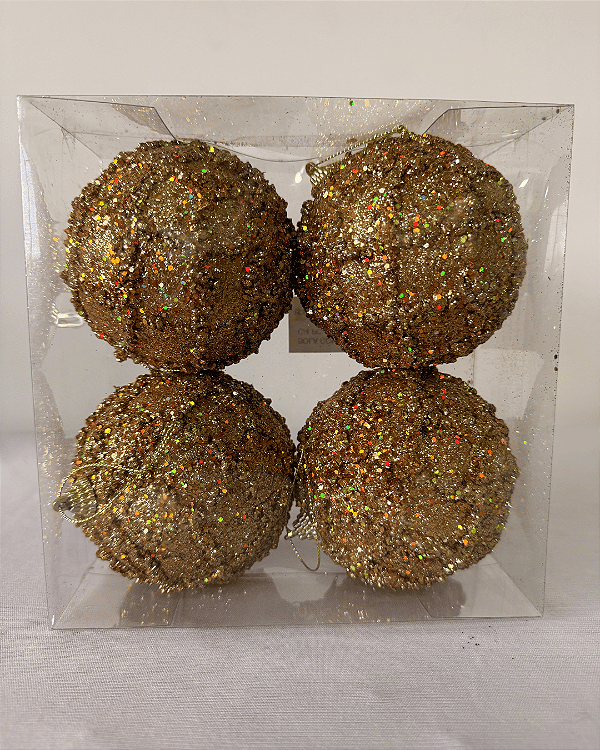 BOLA COM LOSANGOS OURO 10CM JG C/4 PC
