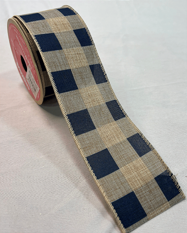 Fita xadrez bege e azul - 6,3cm x 9,14m