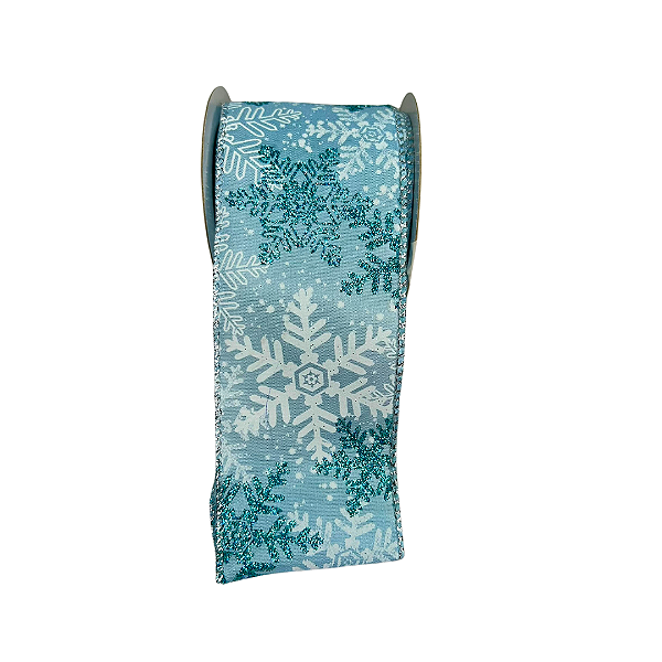 FITA NATAL FLOCO DE NEVE AZUL COM BRANCO