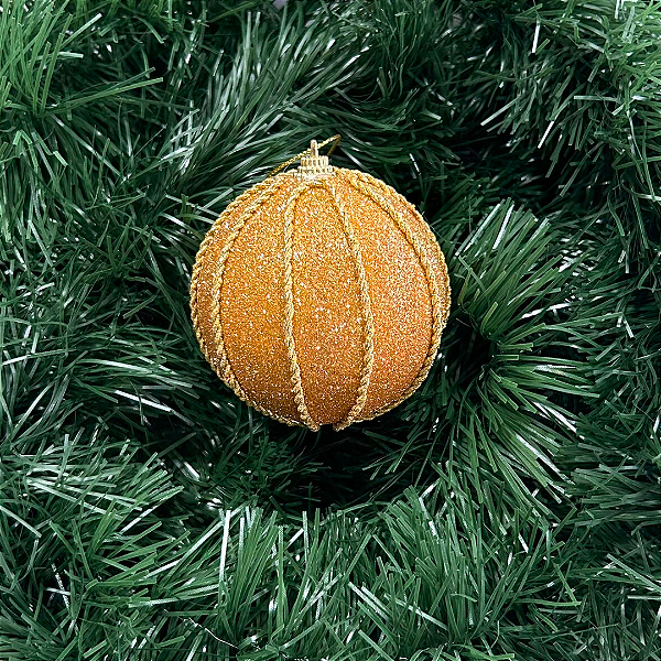 BOLA NATAL LISTRAS OURO 8CM