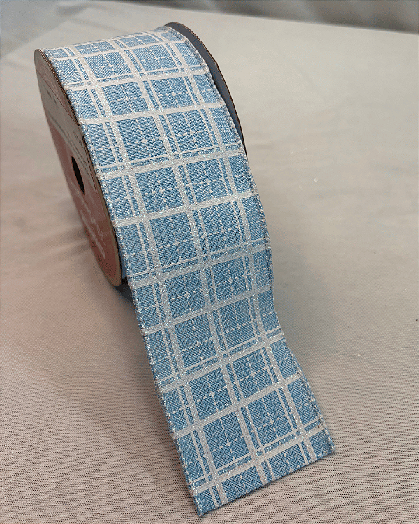 Fita aramada xadrez azul/branco 6,3cm x 9,14cm