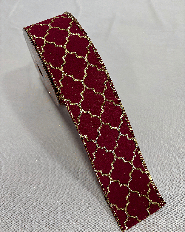 Fita aramada bordo/dourado - 6.3cmx9.14m